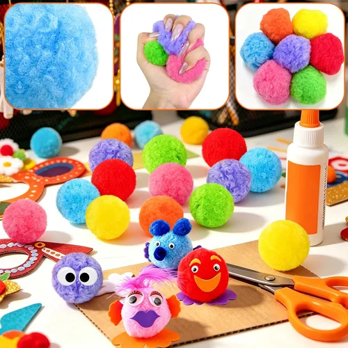 Vista 3 de 100 pompones multicolores, bolas de pompones suaves para manualidades