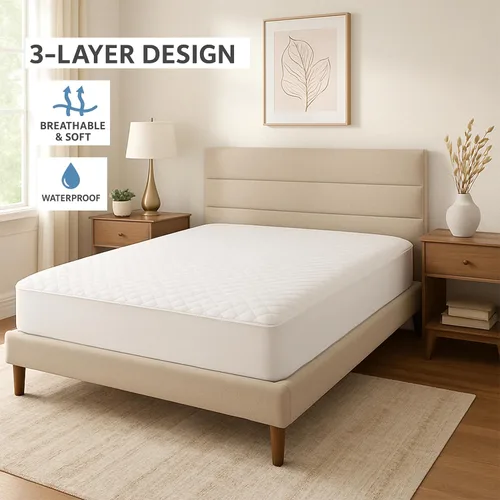 Vista 3 de Pacific Linens Protector de colchón impermeable acolchado blanco, bolsillo profundo de hasta 20 pulgadas, tela suave y transpirable, lavable a