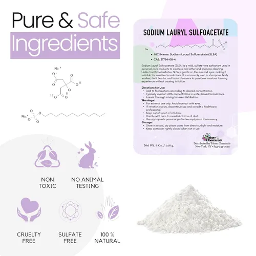 Vista 4 de SLSA - Fideos de lauril sulfoacetato de sodio de grado cosmético, 16 onzas / 15.98 oz, tensioactivo espumoso suave orgánico para champús, jabones
