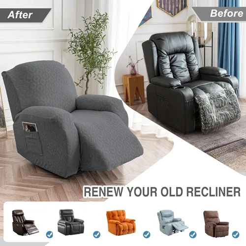 Vista 123 de Gennia Funda Impermeable para Silla Reclinable, Fundas Elásticas para Sofá Reclinable con Bolsillos, Fundas Lavables para Silla Reclinable Lazy Boy