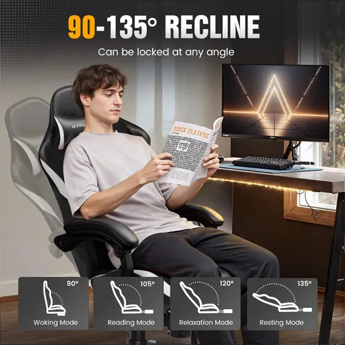 Vista 7 de GTPLAYER Silla de juegos con cojín de resorte de bolsillo, silla de oficina de cuero con respaldo alto ergonómico y soporte lumbar para aliviar