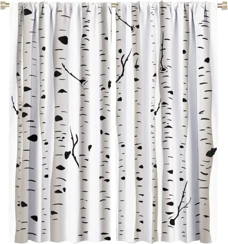 Vista 65 de Cortinas de abedul para sala de estar, niebla matutina en otoño, decoración del hogar, 42 x 45 pulgadas de largo