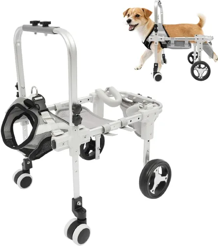 Vista 13 de Silla de ruedas ajustable para patas traseras, cochecito de perro de 4 ruedas con asa, silla de ruedas ligera para mascotas discapacitadas, patas