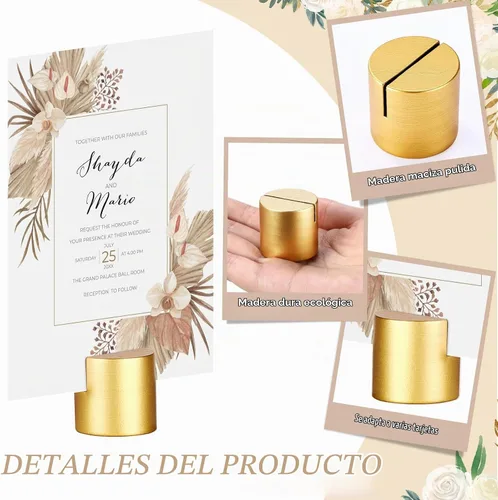 Vista 3 de Affrolling 12 soportes para tarjetas de lugar, soporte de número de mesa Dorado