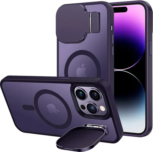 Vista 14 de Silverback Funda para iPhone 14 Pro Max con funda para cámara, compatible con MagSafe, con soporte integrado, funda magnética translúcida mate a