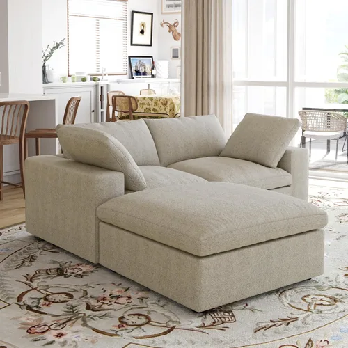 Vista 30 de Sofá modular Cloud de 79 pulgadas, sofá biplaza modular convertible con otomana de almacenamiento, sofá de tela de lino y algodón para sala