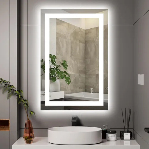 Vista 9 de Hivone - Espejo de baño LED de 24x30 pulgadas con luces, función antivaho, regulable, retroiluminado + iluminación frontal, espejo de tocador
