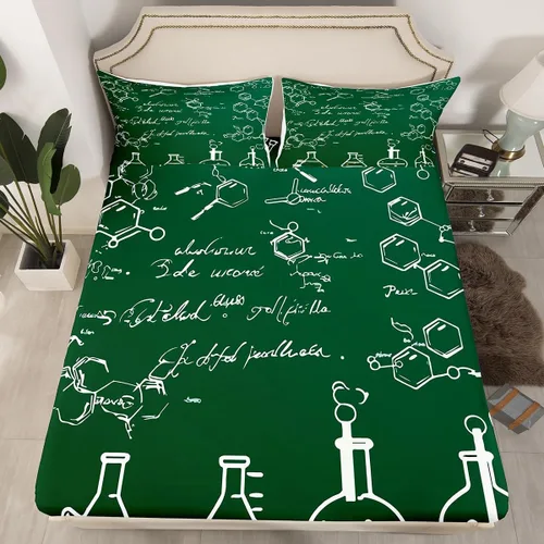 Vista 19 de Juego de ropa de cama ajustable con fórmula informática para niños y niños, diseño de geometría de acuarela, números, fórmula matemática, juego