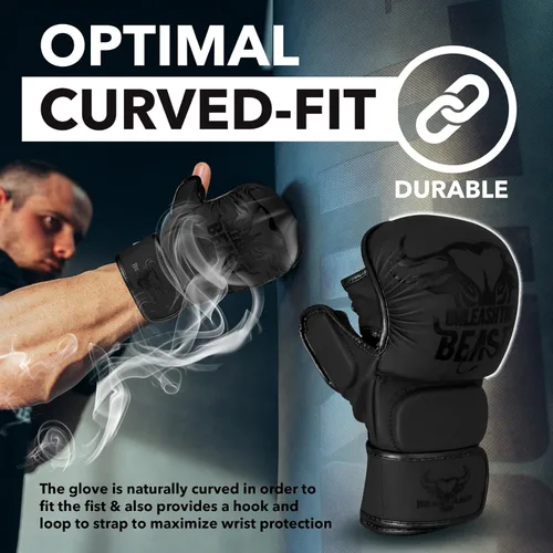 Vista 3 de BEAST RAGE Guantes MMA para Hombres Mujeres, Muñequeras Ajustables de Palma Abierta para Artes Marciales Grappling Sparring para Muay Thai Lucha