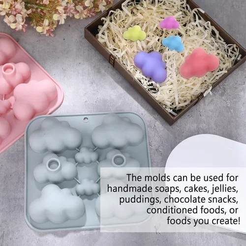Vista 6 de Paquete de 2 moldes de silicona con forma de nube, moldes de chocolate en forma de nube, moldes de gomitas de nubes 3D, moldes de silicona