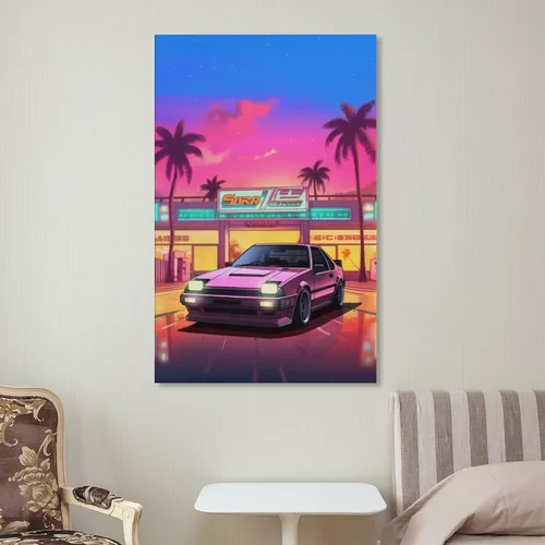 Vista 7 de Ae86 - Póster de neón Synthwave Retro JDM para automóvil, póster e impresiones de arte de pared, pintura colgante para dormitorio, aula, dormitorio