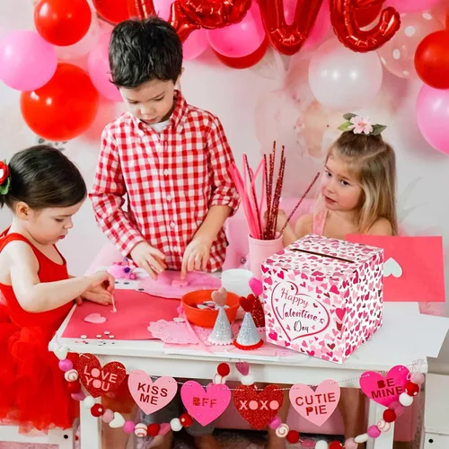 Vista 8 de Hxezoc Caja de Tarjetas de San Valentín Recuerdos Buzón Feliz Día de San Valentín Caja de Cartón para Aula de Niños, Día de San Valentín, Baby