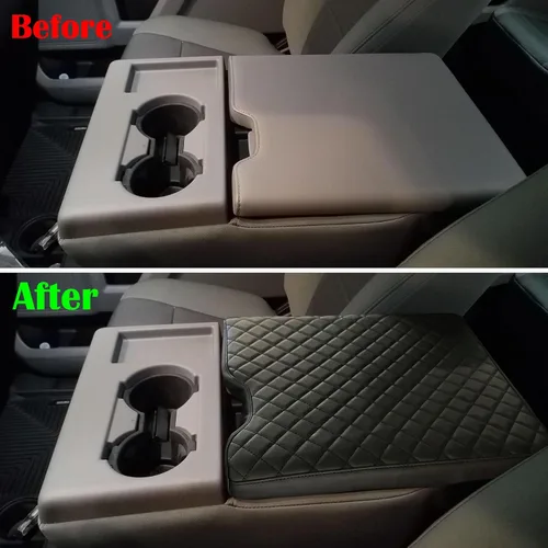 Vista 3 de Zxiaochun Funda de consola central para Ford F150 2015-2025/F250 F350 F450 2017-2025 de cuero para reposabrazos, tapa de consola central, accesorios