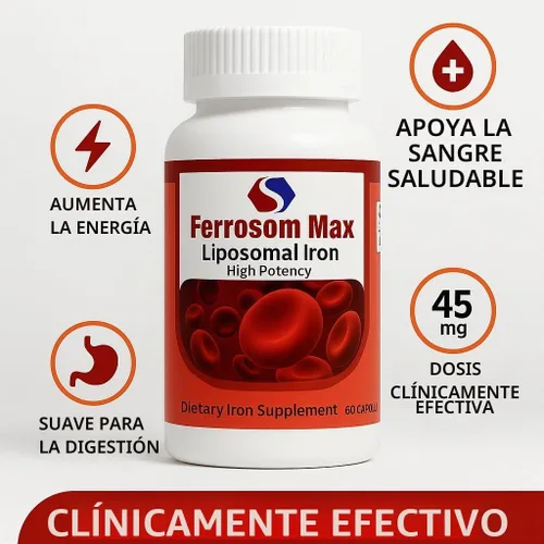 Vista 9 de Suplemento de hierro liposomal máximo 60 cápsulas (45 mg de hierro elemental puro) por Siba Pharm Fórmula de máxima absorción Sin OMG, vegano