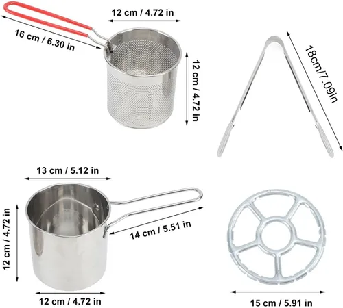 Vista 4 de Olecranon - Olecranon - Olla pequeña de acero inoxidable para freír pescado, camarones y pollo (juego de 5 piezas: olla + cesta coladora)