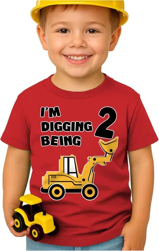 Vista 13 de Tstars Conjunto de construcción de segundo cumpleaños para niños pequeños – Camiseta I'm Digging Being 2 – Bulldozer Digger Truck Tee Manga regular