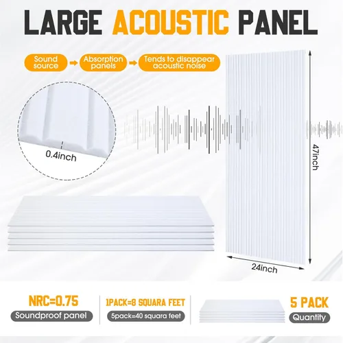 Vista 3 de Woanger Paquete de 5 paneles acústicos grandes, 47 x 24 pulgadas, amortiguadores de sonido, autoadhesivos, absorbentes de ruido, paneles acústicos