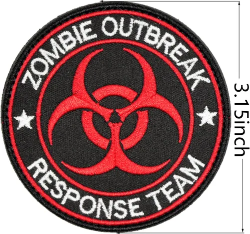 Vista 3 de U-LIAN Zombie Outbreak Response Team Biohazard Morale - Parche táctico bordado con gancho y bucle (negro+rojo)