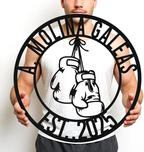 Vista 14 de Cartel de metal personalizado para gimnasio con nombre, arte de pared para sala de entrenamiento en casa, garaje, espacio de fitness, decoración