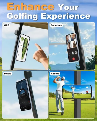 Vista 2 de Soporte magnético para carrito de golf con imanes fuertes y correa de seguridad, doble protección, apto para Magsafe iPhone/Galaxy/Google Pixel