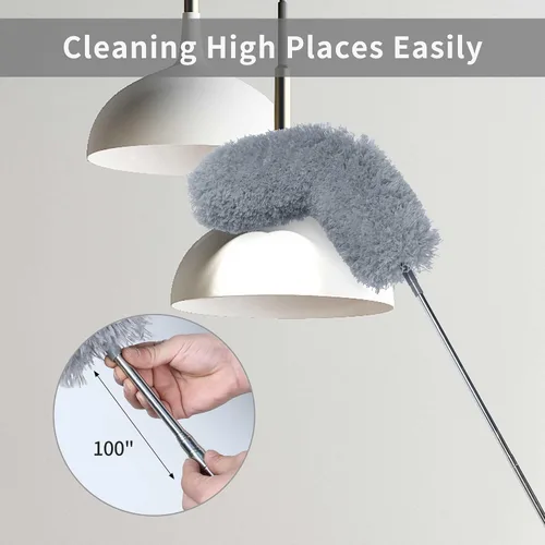Vista 2 de BOOMJOY Plumero de microfibra con poste de extensión de 100 pulgadas, plumeros para limpiar techos altos, ventiladores, persianas, muebles, gris