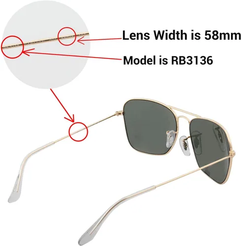 Vista 3 de Walleva Lentes de repuesto para lentes de sol Ray-Ban RB3136 Caravan de 2.283in, múltiples opciones disponibles