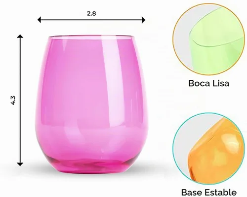 Vista 3 de pop design Copas de vino irrompibles de alta calidad, sin tallo, juego de 6 copas de vino de plástico acrílico reutilizables sin BPA inastillables
