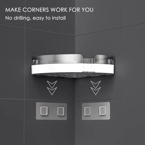 Vista 3 de Paquete de 2 estantes esquineros para ducha, organizadores de almacenamiento de baño para champú, acondicionador, jabón y más, diseño extraíble