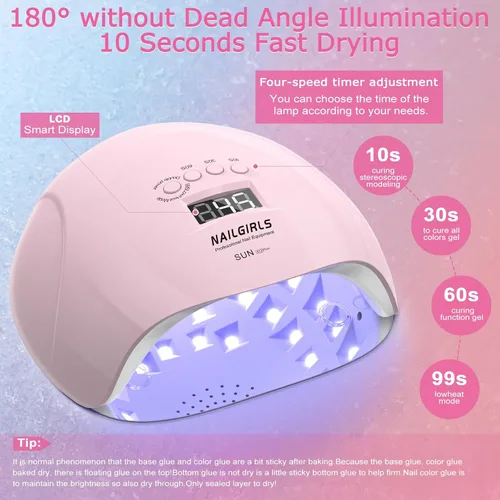 Vista 3 de NAILGIRLS Lámpara de uñas UV de 150 W para esmalte de gel, luz UV profesional de curado rápido para uñas de gel con 36 cuentas de lámpara, 4 veces