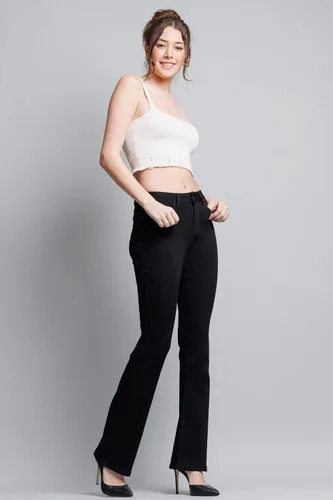Vista 2 de Enjean Jeans clásicos y desgastados de tiro alto para mujer