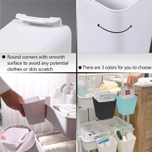 Vista 6 de Paquete de 6 portavasos colgantes para carrito rodante, accesorios, ganchos pequeños para colgar, contenedores de almacenamiento colgantes, Negro