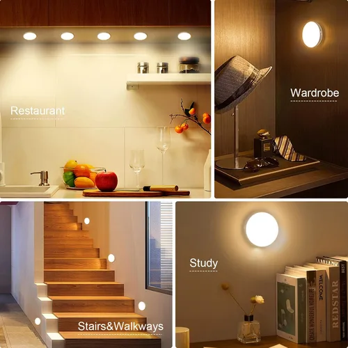 Vista 6 de Paquete de 3 luces con sensor de movimiento, 8 LED de luz nocturna recargable, con cable USB y parche magnético, 3 modos, luz de pared segura Blanco