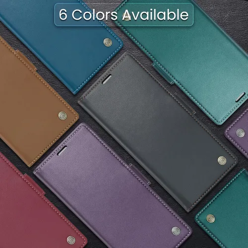 Vista 9 de QLTYPRI Funda tipo cartera para Samsung Galaxy S22, funda de cuero PU premium con cierre magnético, tipo folio con bloqueo RFID, ranuras