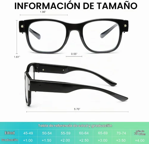 Vista 5 de SKYWAY Gafas de Lectura con Luz Recargables, Lectores LED Brillantes con Luces, Lentes de Visión Clara, Unisex