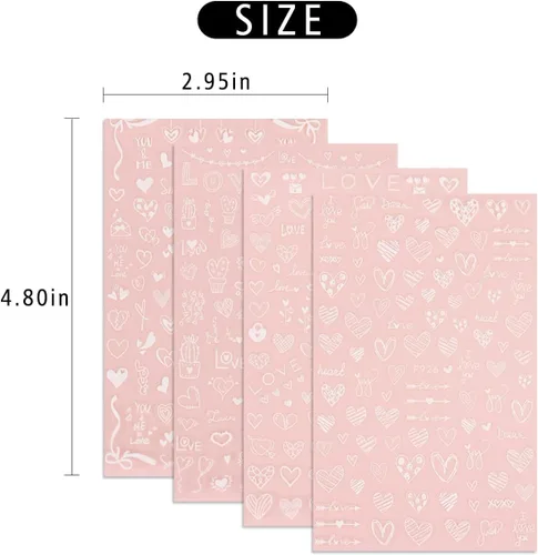 Vista 4 de Calcomanías de arte de uñas de corazón de San Valentín, calcomanías de uñas blancas para el día de San Valentín, calcomanías de uñas autoadhesivas