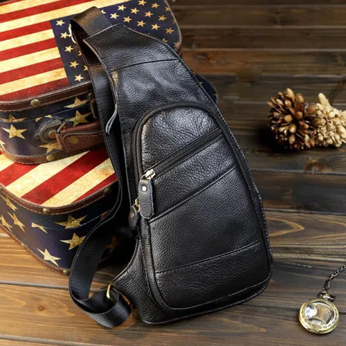 Vista 2 de KPYWZER Vintage Leather Sling Bag Backpack for Men Crossbody Shoulder Chest Day Pack Backpacks