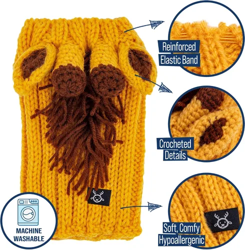 Vista 3 de Zoo Snoods Vestido de Jirafa - Redecilla tejida para perros con cubreorejas para mascotas, cubierta cálida para el cuello para Halloween e invierno
