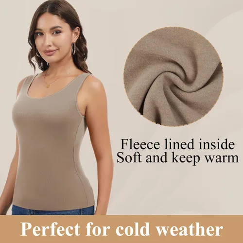 Vista 3 de JOYSHAPER Camiseta térmica sin mangas para mujer, ropa interior de forro polar, camiseta sin mangas, chaleco de capa base cálida