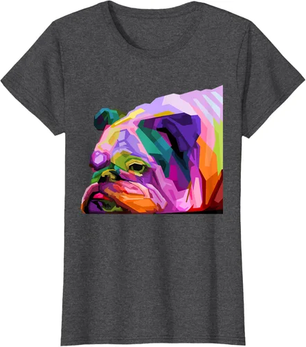Vista 4 de Camiseta de retrato pop artístico de bulldog británico inglés para dueños de perros, Negro, S