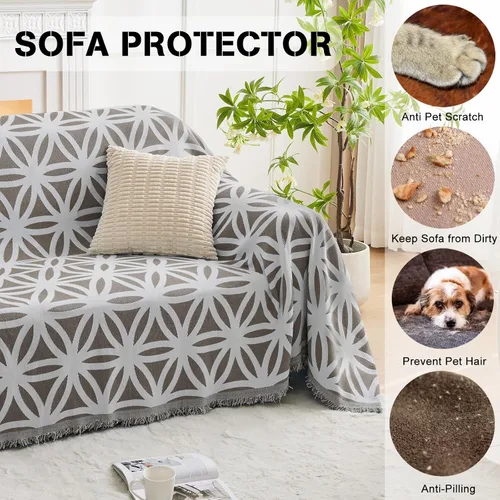 Vista 4 de LOMAO Funda para Sofá Fundas para Sofá para 3 Cojines Fundas para Sofá Seccional con Forma de L Funda para Sofá con Borlas Protector para Sofá