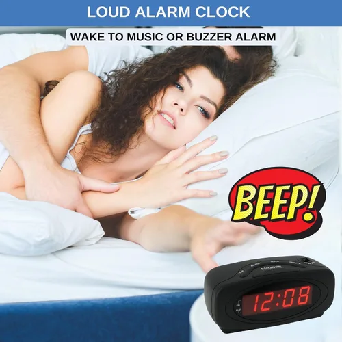 Vista 3 de Reloj despertador digital para dormitorios, reloj despertador fuerte para personas que duermen pesadamente, perfecto para dormitorio, escritorio