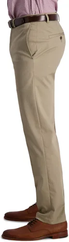 Vista 2 de Haggar - Pantalón para hombre, color caqui, sin necesidad de planchado, ajuste recto, parte delantera plana