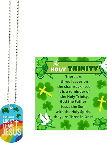 Vista 8 de Biblebanz Collares de etiqueta de perro de fe del día de San Patricio con tarjetas de trébol de la Santísima Trinidad, significado del trébol