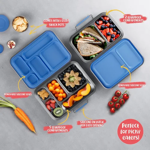 Vista 6 de AOHEA Caja Bento de Acero Inoxidable para Niños, Caja de Almuerzo Bento de Metal para Niños, Envases de Almuerzo Libres de BPA, Caja Bento de Acero