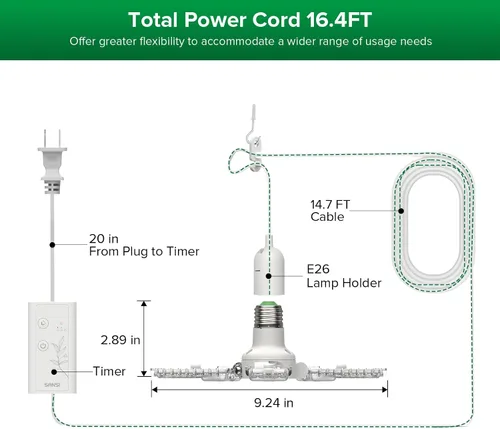 Vista 7 de SANSI Luces de cultivo para plantas de interior, 99 LED lámpara de cultivo de plantas con temporizador, 30 W, 2000 lúmenes, 4000 K, luz de planta