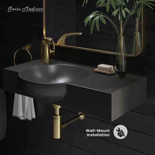 Vista 2 de Chateau - Lavabo de baño de pared con grifo lateral izquierdo de 30 pulgadas en negro mate