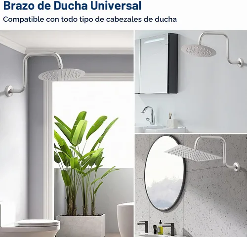 Vista 4 de NearMoon Brazo de extensión de ducha en forma de S con brida, tubo extensor de cabezal de ducha de altura alta de acero inoxidable, extensión