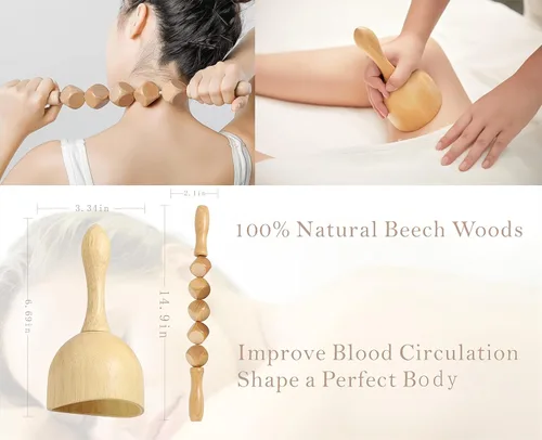Vista 9 de Herramientas de masaje de terapia de madera, kit de maderoterapia, herramientas de escultura corporal para drenaje linfático y anticelulitis.