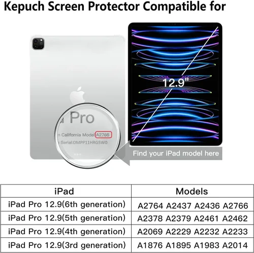 Vista 2 de Kepuch Paquete de 2 protectores de pantalla de vidrio templado transparente para iPad Pro 12.9 2022 2021 2020 2018