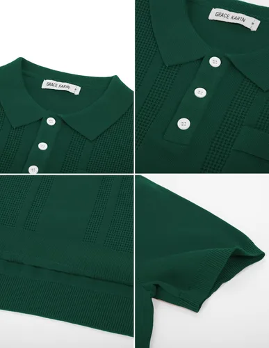 Vista 7 de GRACE KARIN Camisas polo de punto para hombre, manga corta, textura, ligeras, suéter de golf